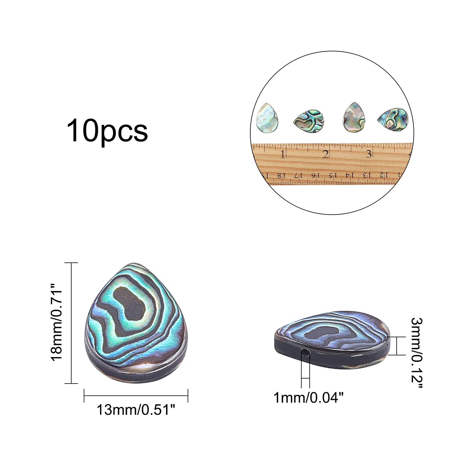 Hinleise Lot De 10 Perles De Coquillage D'ormeau En Forme De Feuilles