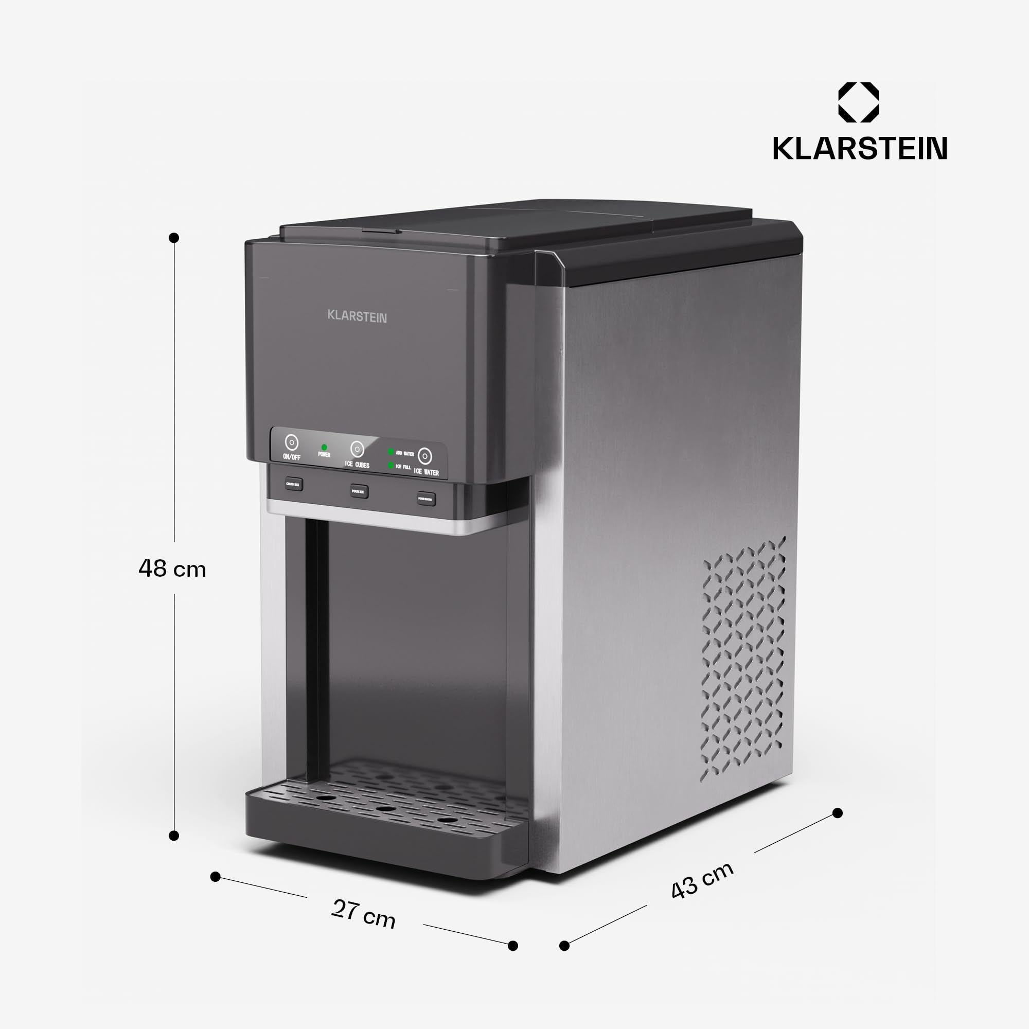 Klarstein ArcticBlend 3-en-1 machine à glaçons, 20 kg/24 h, glaçons & glace pilée, distributeur d'eau, réservoir 6 L, acier inoxydable, machine à glaçons maison, gris foncé