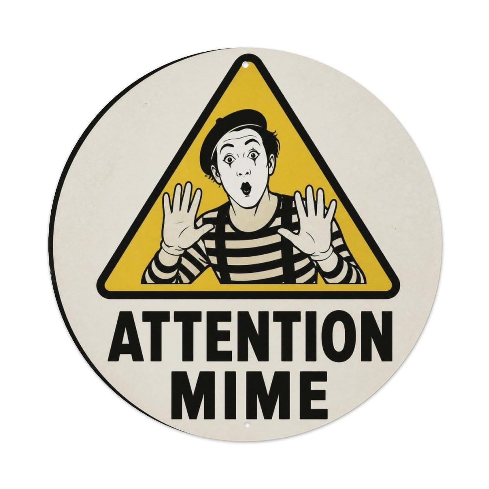 Olyhtr 8X8inch Classic Style Mime Warning Comedy Lettering French Graphic Badge Metal Tin Sign