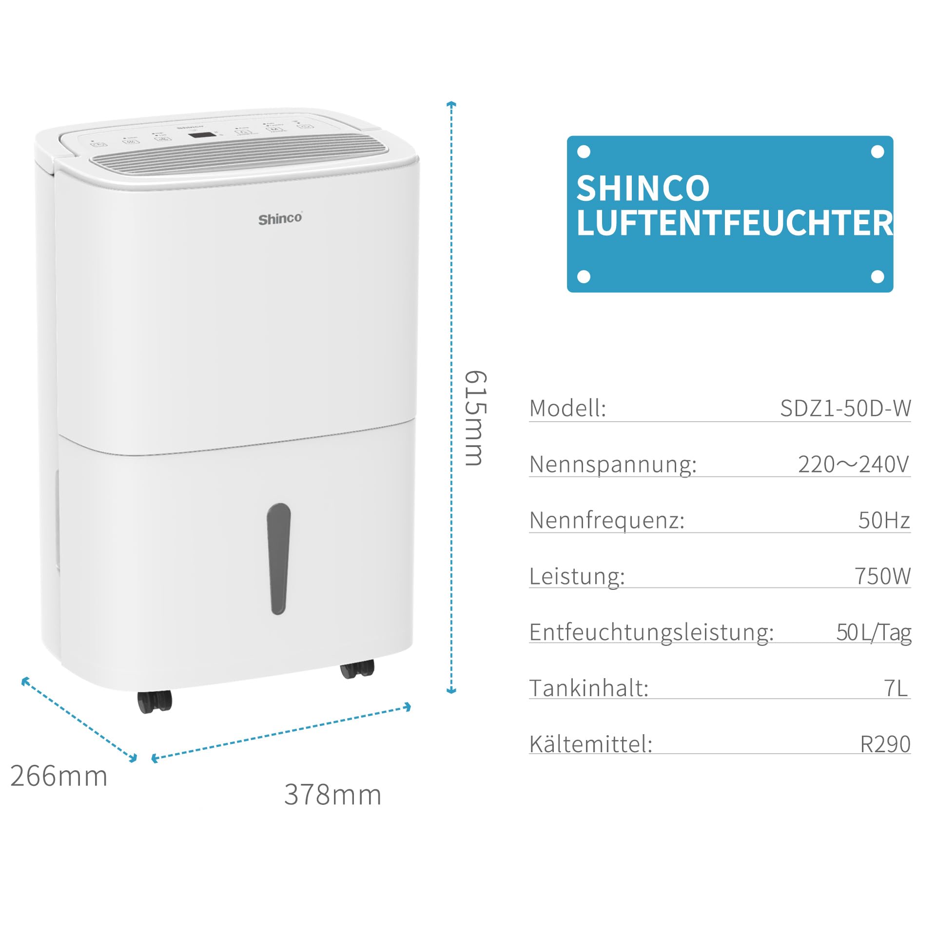 Shinco 50L Wifi elektrisch Luftentfeuchter mit APP&Pump,165m³/55m²,Entfeuchter mit 7L Wassertank,Aktivkohlefilter,Energieeinsparung,Automatischer Neustart,Timer,Ablaufschlauch,Wäschetrocknerfunktion