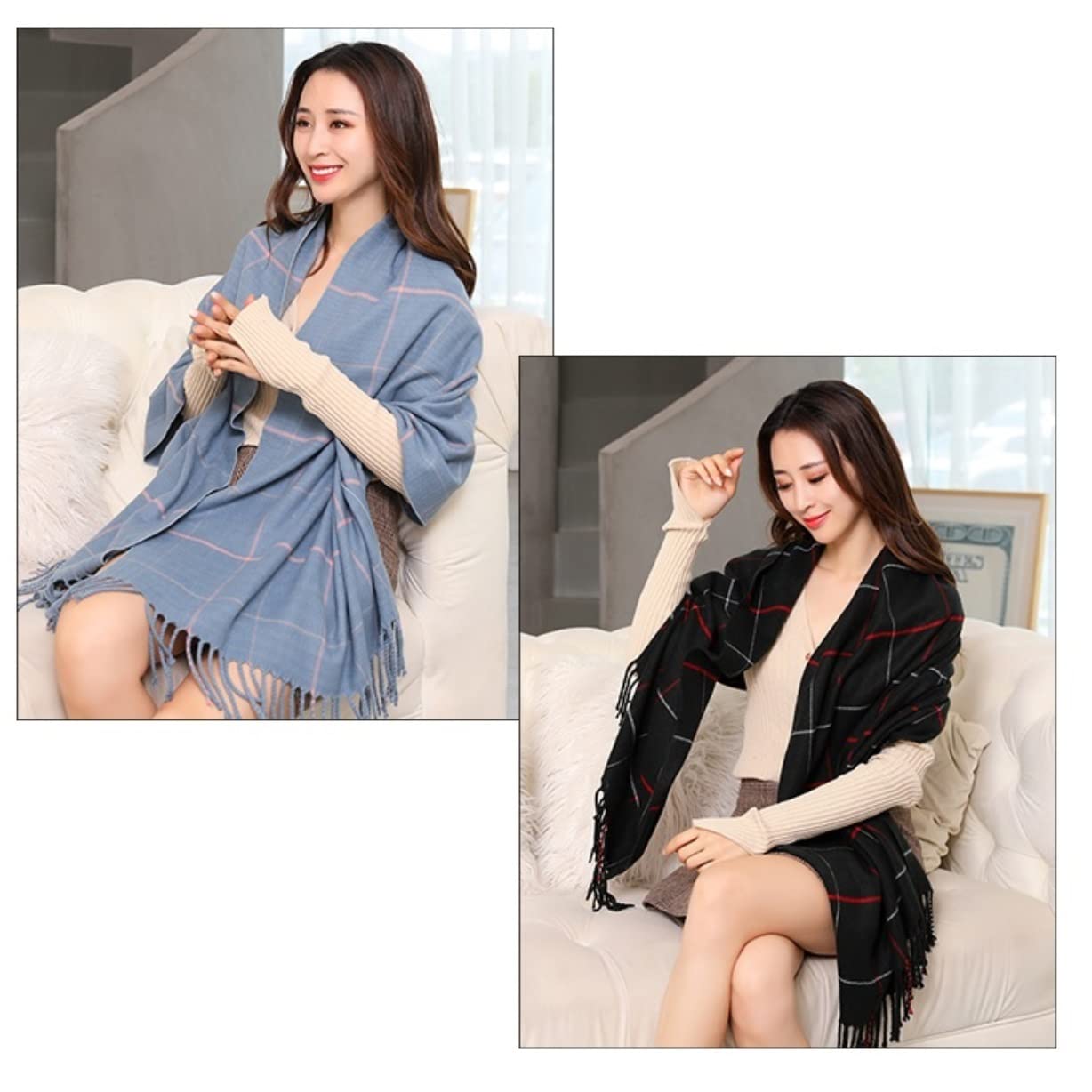 Écharpe Chale Écharpes À Carreaux pour Femmes d'hiver Larges Treillis Châle Couverture Chaude Etole Femme(B)