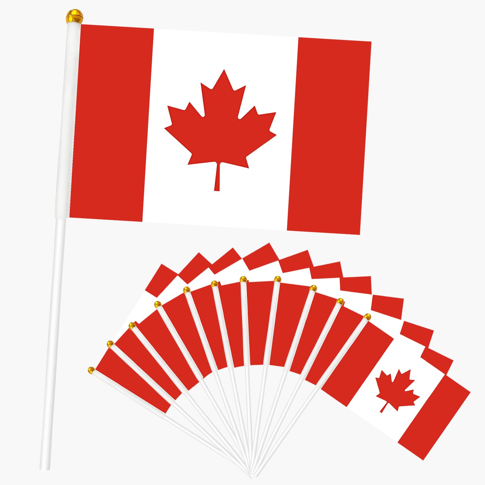 12pcs Canada Hand Flags on Sticks, Small Canadian Flags for Party Decorations, Double Sided Handheld Flags with White Poles for Sports Events, Garden and Celebrations โ image 1