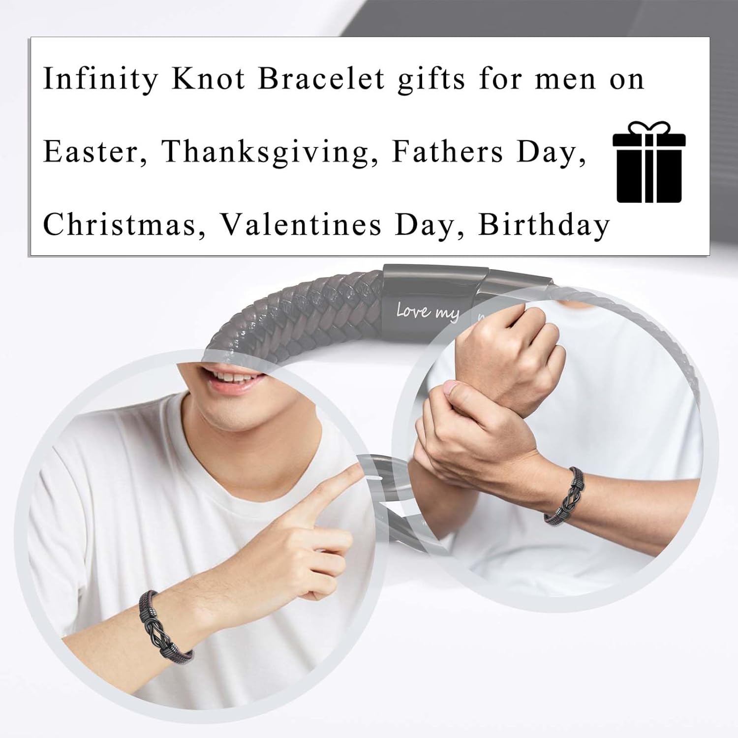 Infinity Knot Bracelet Leather Bracelet Gifts for Son Grandson Nephew Brother Dad Husband Uncle Grandpa Boyfriend, Easter Graduation Christmas Valentines Fathers Day Birthday Gifts for Boys Men Him - Image 5
