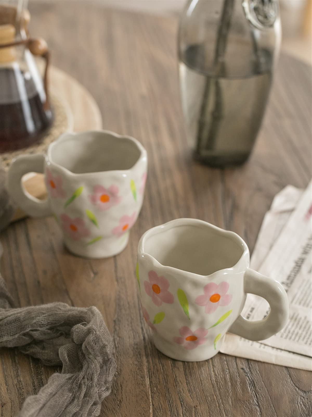 Kaffeetasse Kaffeetasse handgefertigte keramik tasse handgemalte kirschblüte milch teetasse küche trinken retro dekoration geschenk 300ml Teetasse (Color : B)