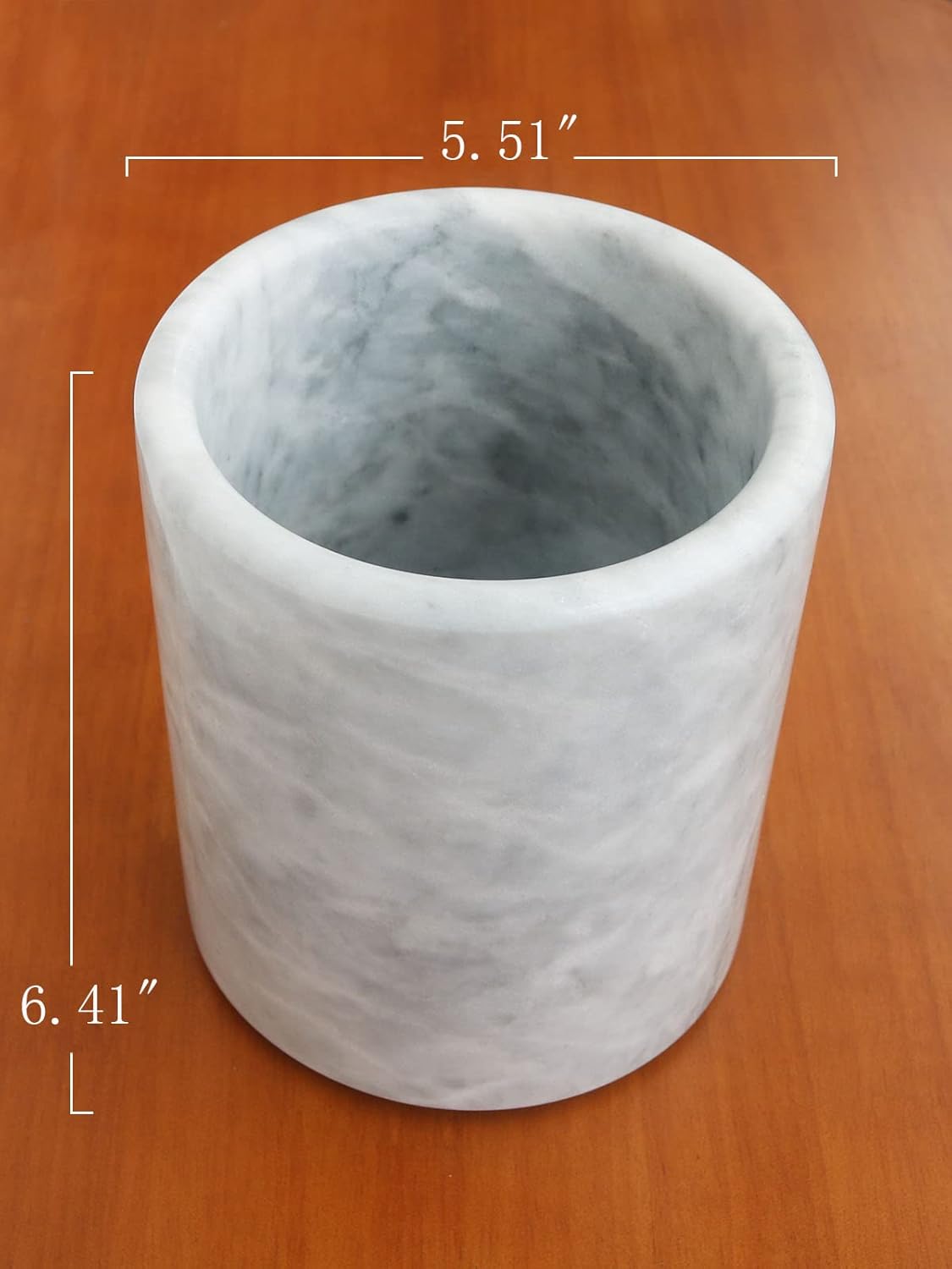 HillSpring Large Marble Kitchen Utensil Holder for Countertop, Tool Organizer with Protective Padded Base, Farmhouse Decor Gift, Wine Chiller Bucket, 6.4", Grey
