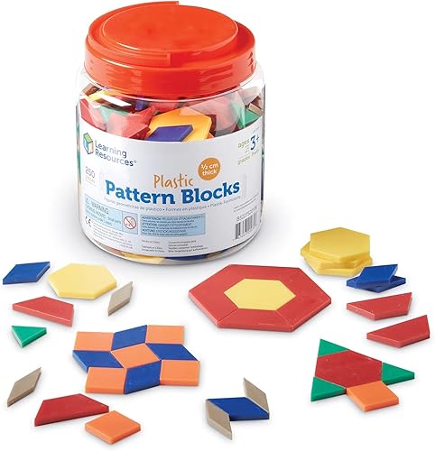 Learning Resources Plastic Pattern Blocks 250 Set - Classroom Must Haves, Math Teaching Tools, Homeschool Supplies, Math Manipulatives