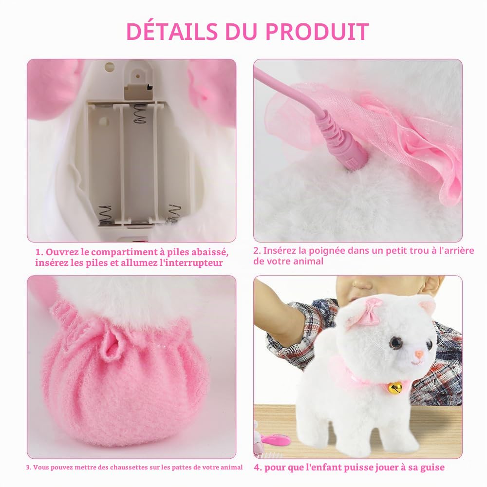 Jouet électronique en Peluche, Animal Chat électronique, Peluche Interactive, pour Chat avec Laisse Télécommandée, Marche, Aboiements, Remuant La Queue,Cadeaux De Jouets pour Filles De 3-8 Ans