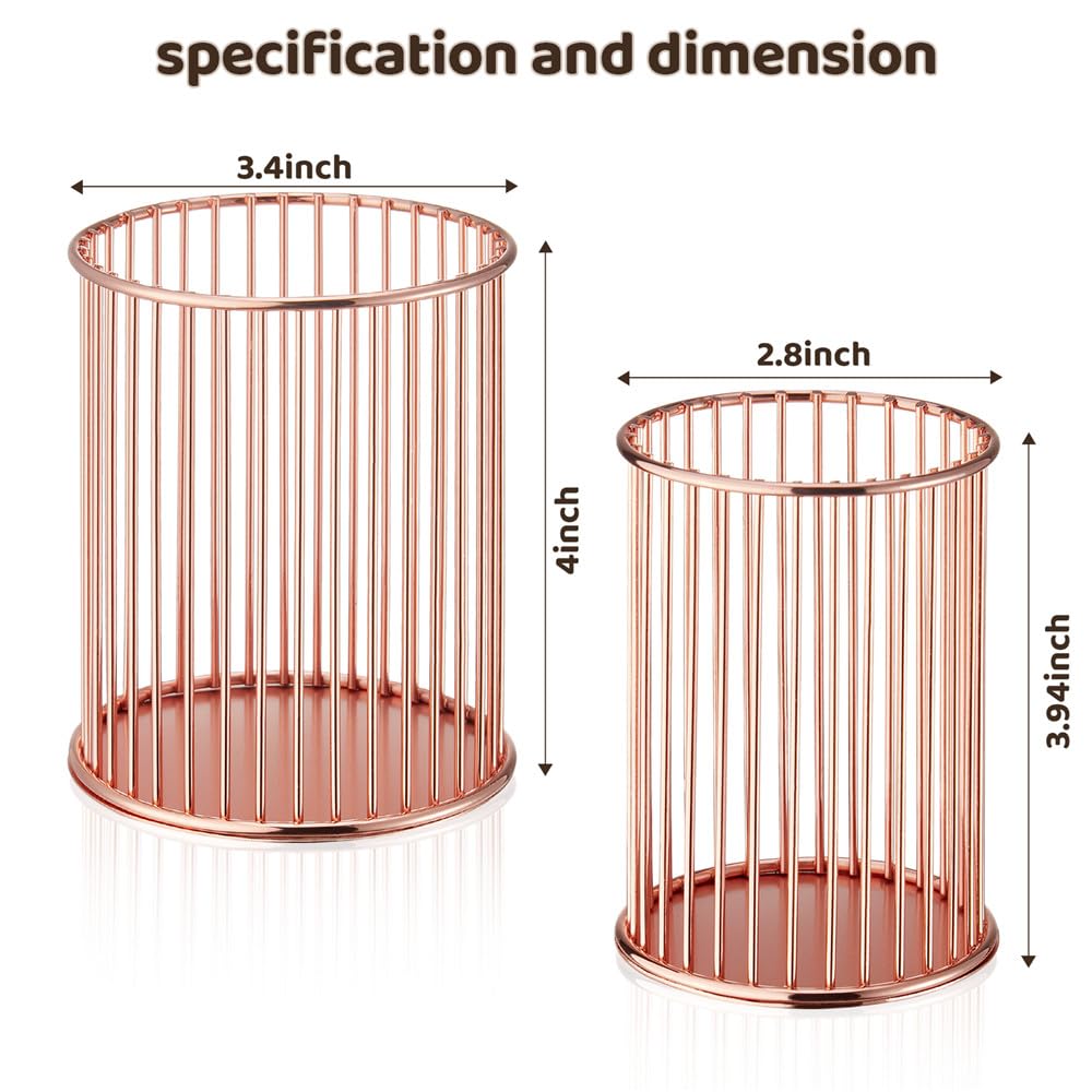 YAMAJA 2 Pack Metal Pen Holder for Desk, Makeup Brushes Cup Holder, Pencil Holders, Pen cup, Home and Office Organizer, Rose gold