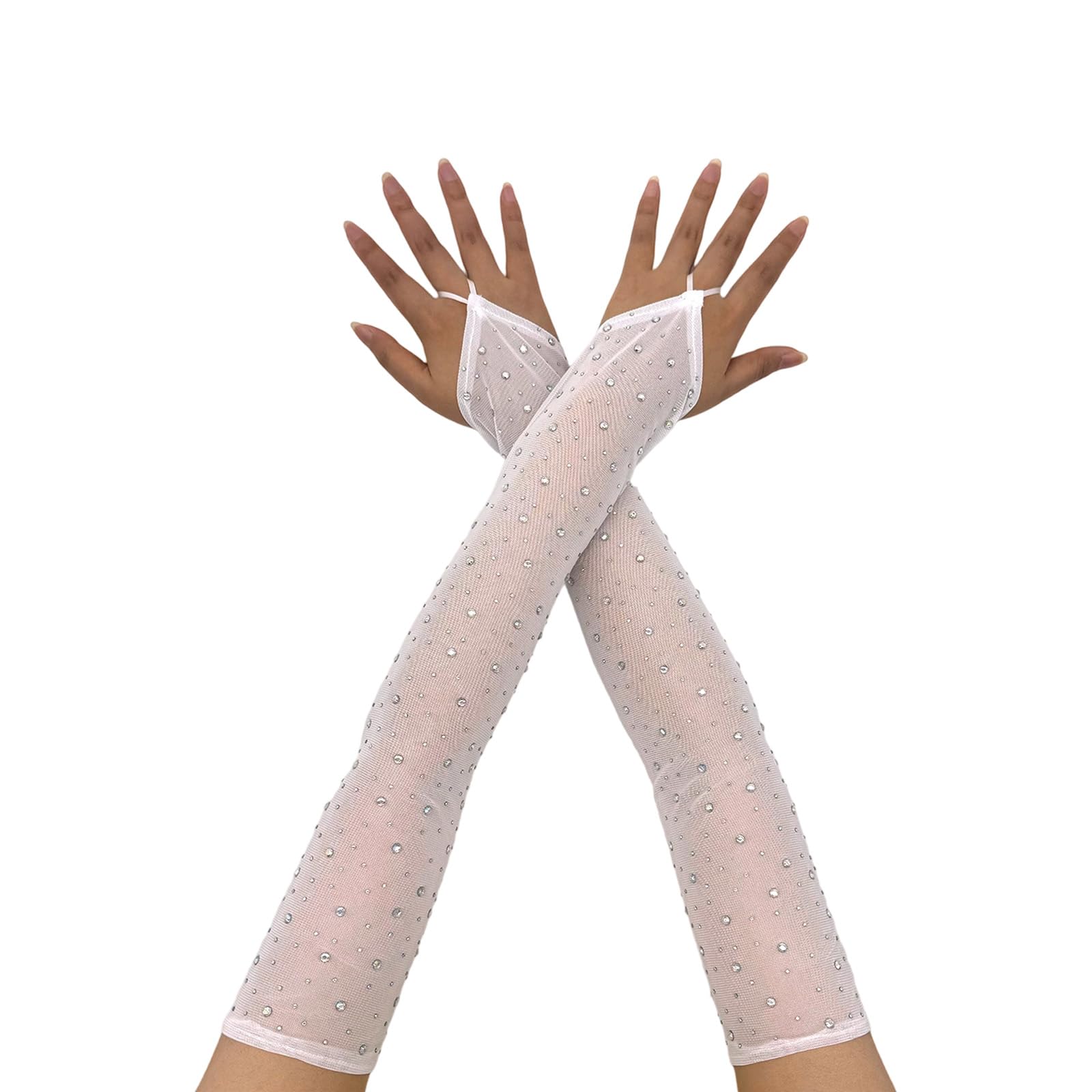 Maxtonser Stretchy Mesh Gloves With Sparkling Rhinestones Elegant Arm Sleeves For Women Evening Party Wedding Dance Formal Event
