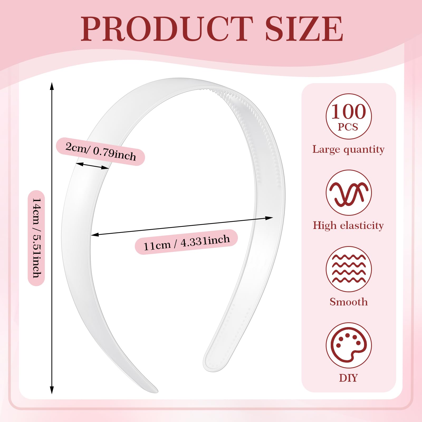 XunYee 100 Cerchietti Per Capelli In Plastica Con Denti, Bianco, Larghezza 20 Mm, Accessori Fai Da Te Per Donne E Ragazze - 2