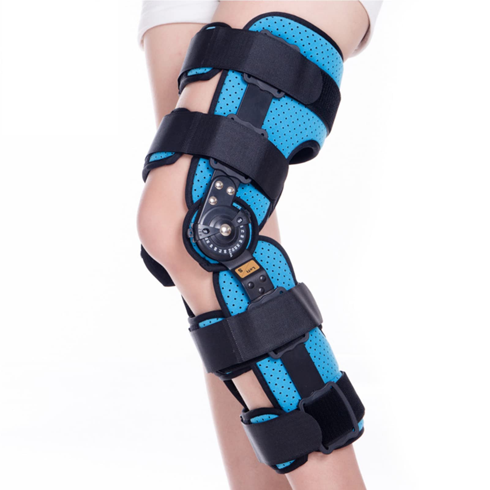 Rodillera ROM con bisagras, ortesis de Rodilla con bisagras, Rodilleras postoperatorias Ajustables, estabilizador de rótula para ACL, ligamentos, osteoartritis (Izquierda pequeña)