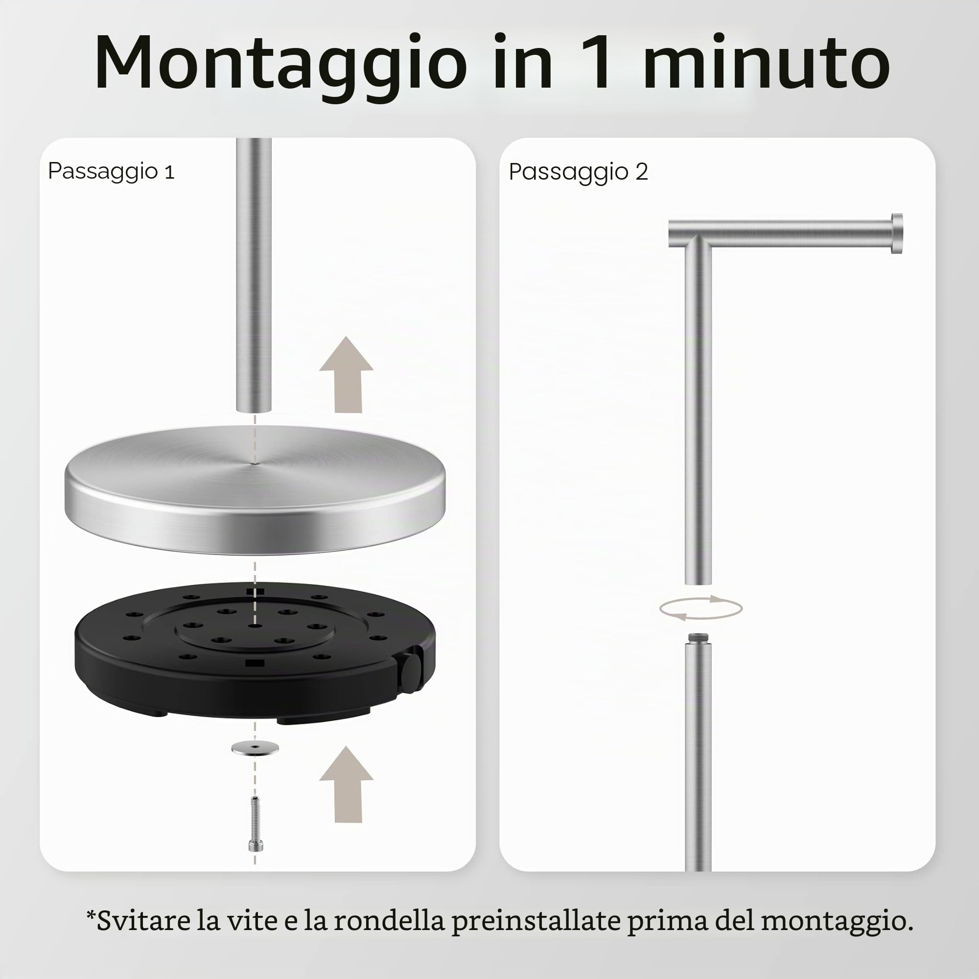KES Porta Carta Igienica da Terra Portarotolo Carta Igienica da Terra Porta Rotolo Acciaio Inossidabile SUS304 Moderna Piantana Portarotolo Spazzolata, BPH283S1-2