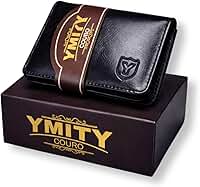 Ymity Carteira Masculina 100% Couro Legítimo Formato L Mini Pequena com Porta Moedas