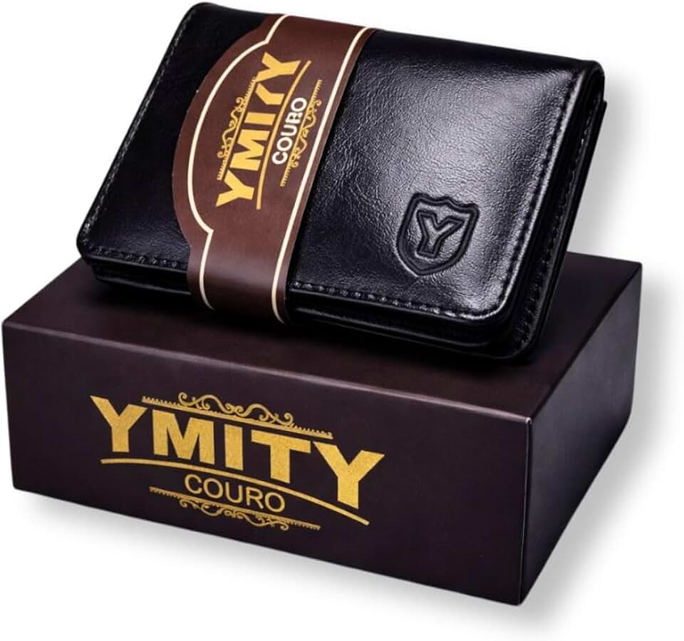 Ymity Carteira Masculina 100% Couro Legítimo Formato L Mini Pequena com Porta Moedas