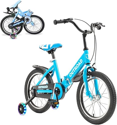 Omelaza Bicicleta plegable de 1416 pulgadas para niños y niños con ruedas de entrenamiento intermitentes y freno de mano, bicicleta para niños y