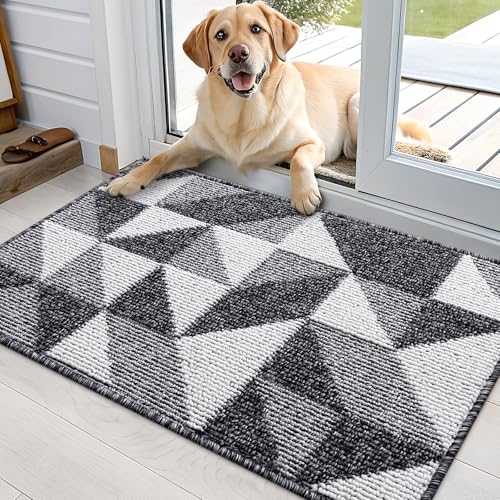 Image of OLANLY Door Mat Indoor Entrance Washable 36x24, Odor-Free Low-Profile Front Back Geometric Doormat, Absorbent Resist Dirt Entry Carpet, Easy to Clean Sturdy Inside Floor Mats for Entryway, Black