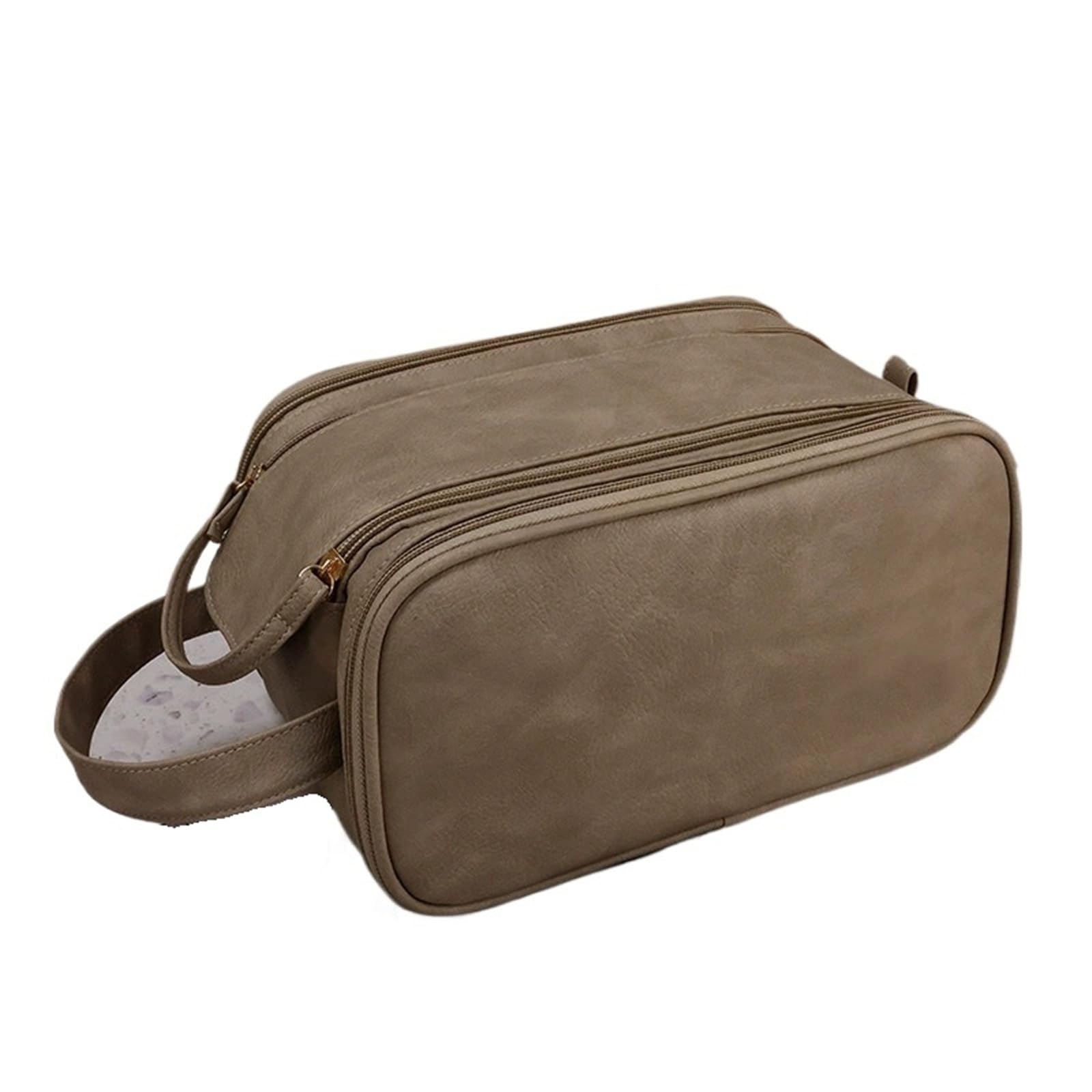 Tragbare Kosmetiktasche for Damen, einfarbig, große Kapazität, Handaufbewahrungstasche, Aufbewahrungstasche for Toilettenartikel aus PU-Leder(Khaki)