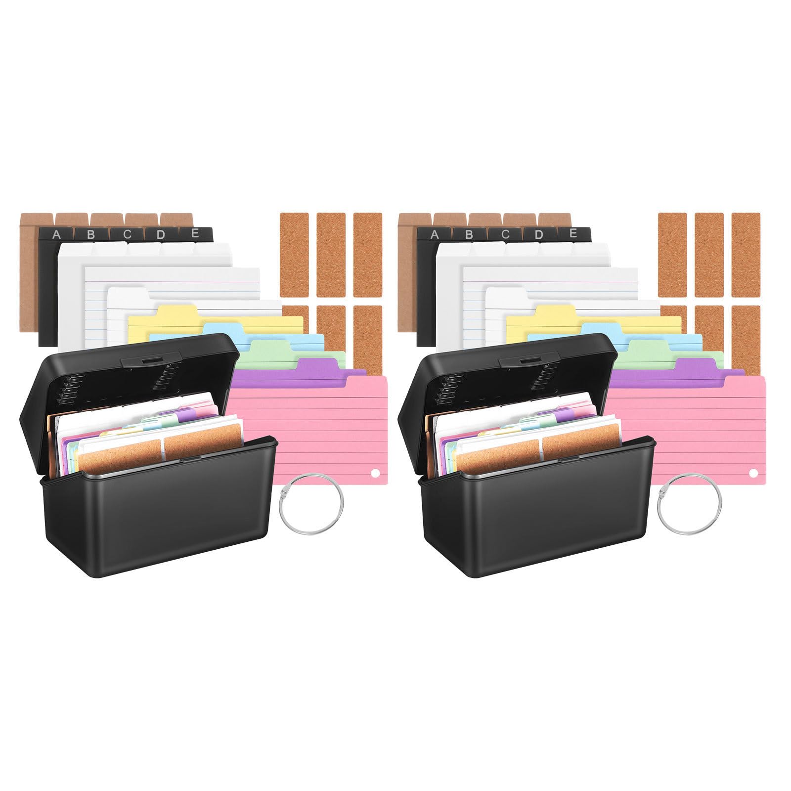 2 Sets Karteikasten Box zur Geordneten Organisation Schwarze für Desktop mit Karteikarten Aufbewahrung und Register Kompakte für Büro Schule und Zuhause