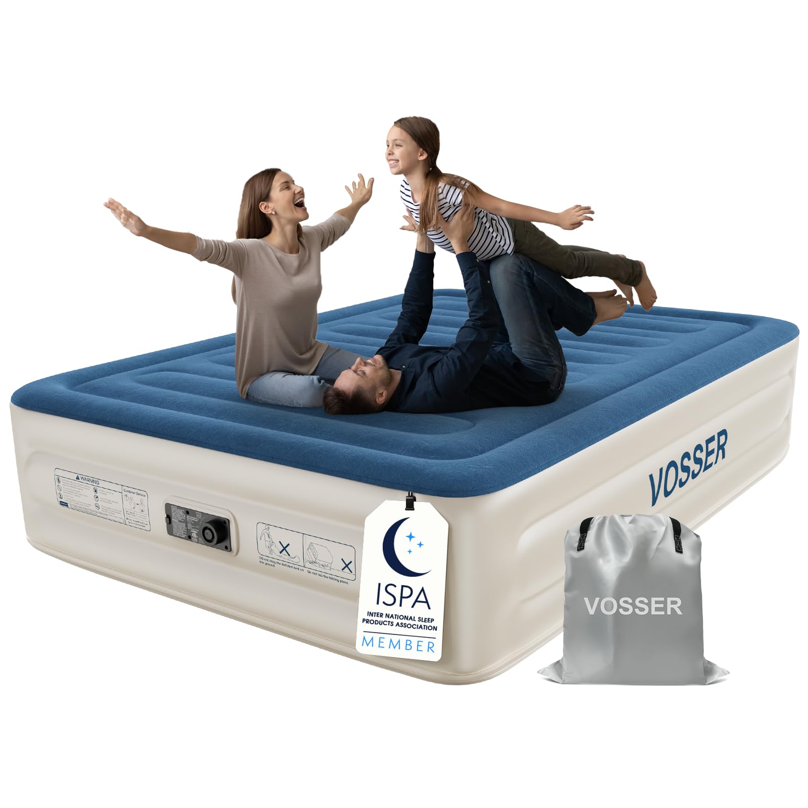 Photo 1 of VOSSER Queen Air Mattress with Built-in Pump, Extra Thick Blow Up Mattress, Leak-Proof Air Bed with Storage Bag, Flocked Top Inflatable Mattress for Home, Camping & Guests?660lbs?Gift for Mom