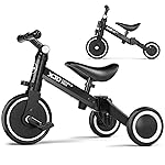 XJD 5 in 1 Toddler Bike, Tricycle for Toddlers 1-3 with Adjustable Seat Height, Removable Pedals, Ideal Balance Bike Birthday Gifts and Toys for Boys and Girls (Black)