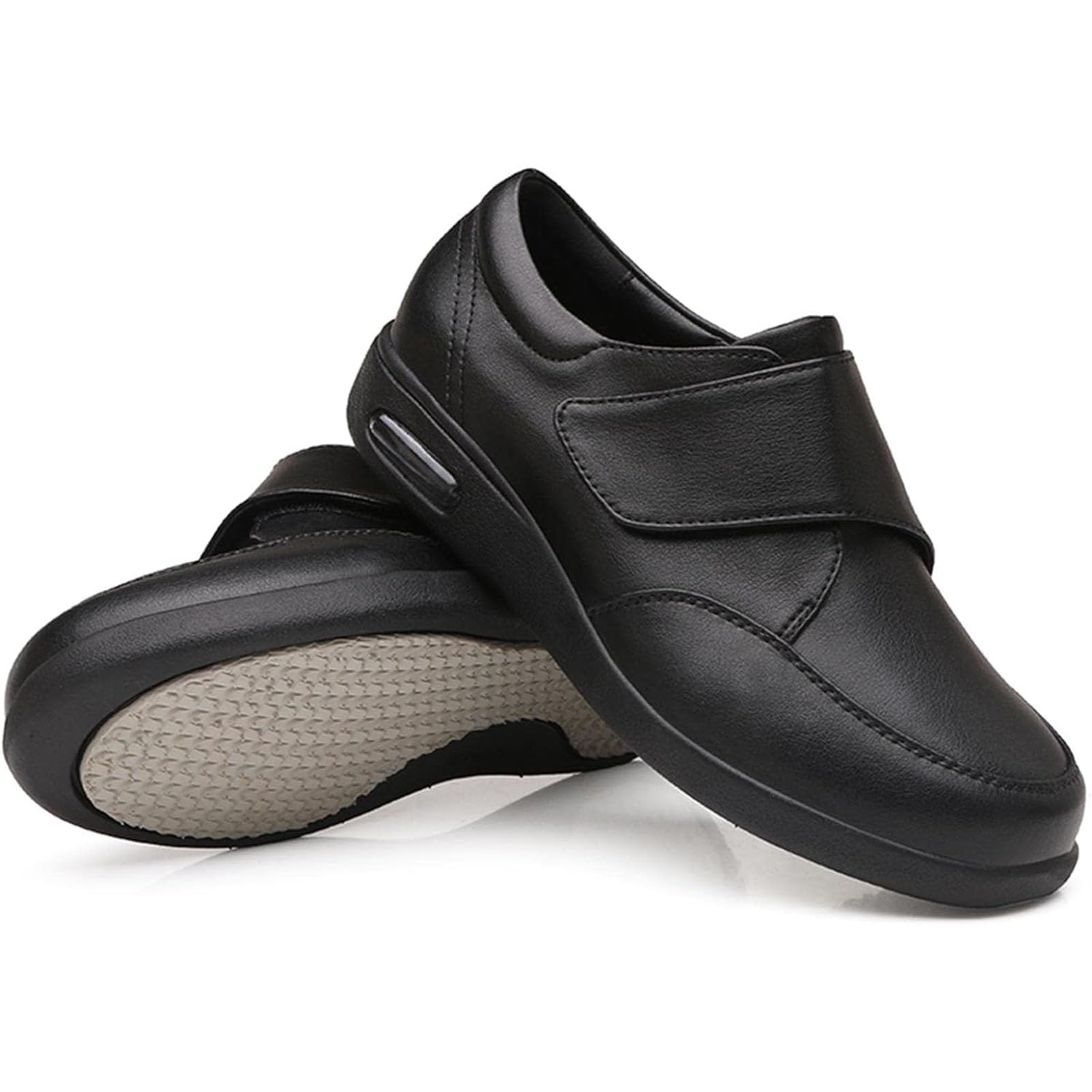 Chaussures Cuir,Hommes Chaussures Marche Diabète,Arthrite œdèmes Pieds Gonflés Chaussures Ajustables pour Personnes Âgées Chaussures de Bandage Pantoufles,Noir,44.5EU