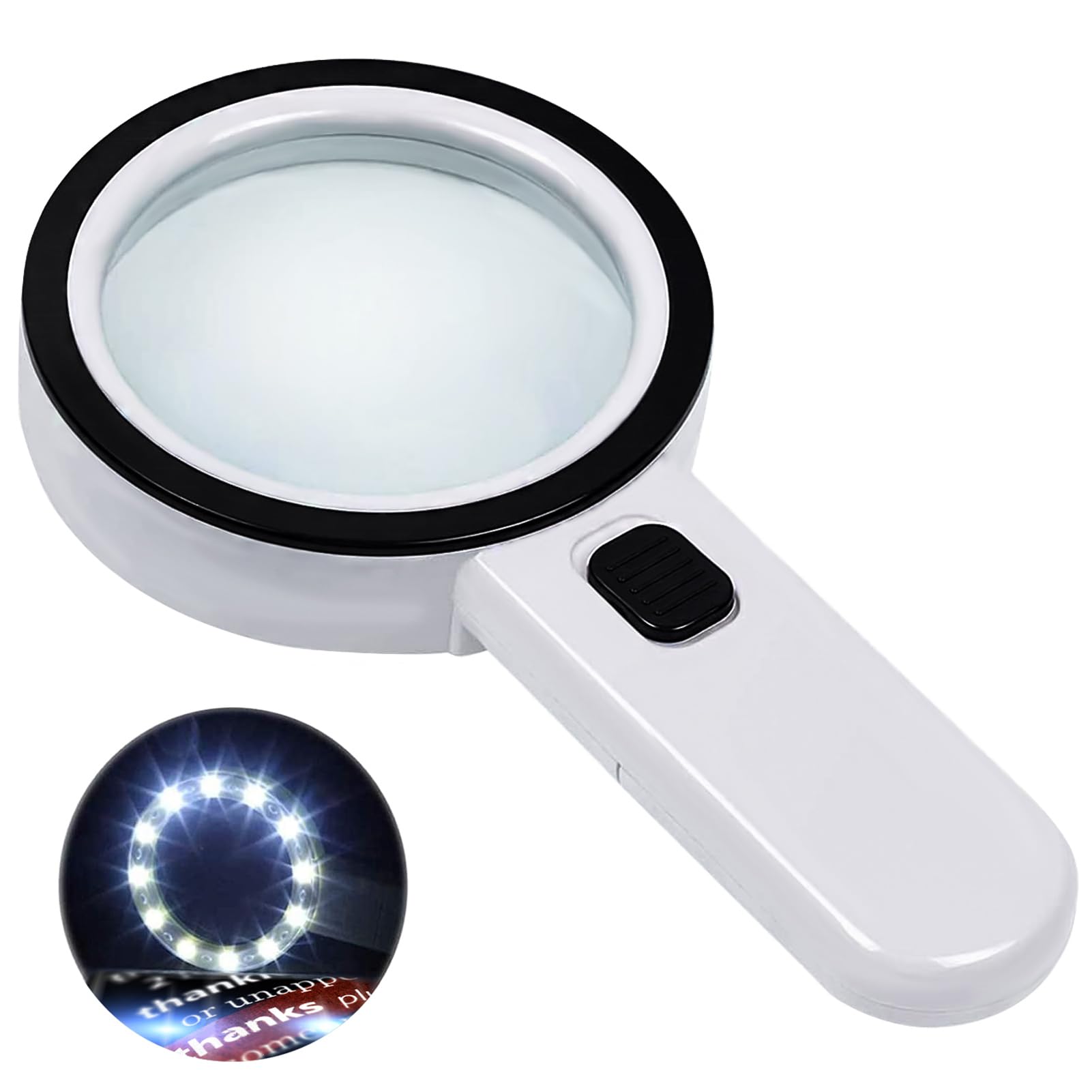 Magnifier Loupe 12 LED 10X Magnifying Glass Double Glass Lens Portable Convenient for Reading, Newspaper Appraisal Lighting for Children, Elderly & Professionals