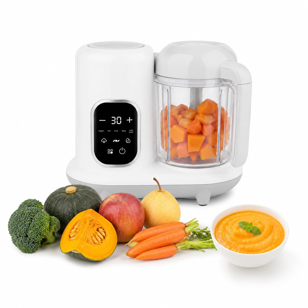 Robot Cuiseur Mixeur pour Bebe,Robot cuisine Multifonction Bébé,Ecran Tactile LED, Stérilisation & Nettoyage Auto,pour Purées Bébé DIY (Blanc C)