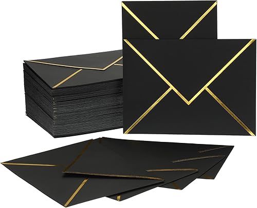 Epakh 100 sobres de invitación de boda A7 para el día de San Valentín, 5 x 7 pulgadas, con borde de lámina dorada con solapa en V, sello