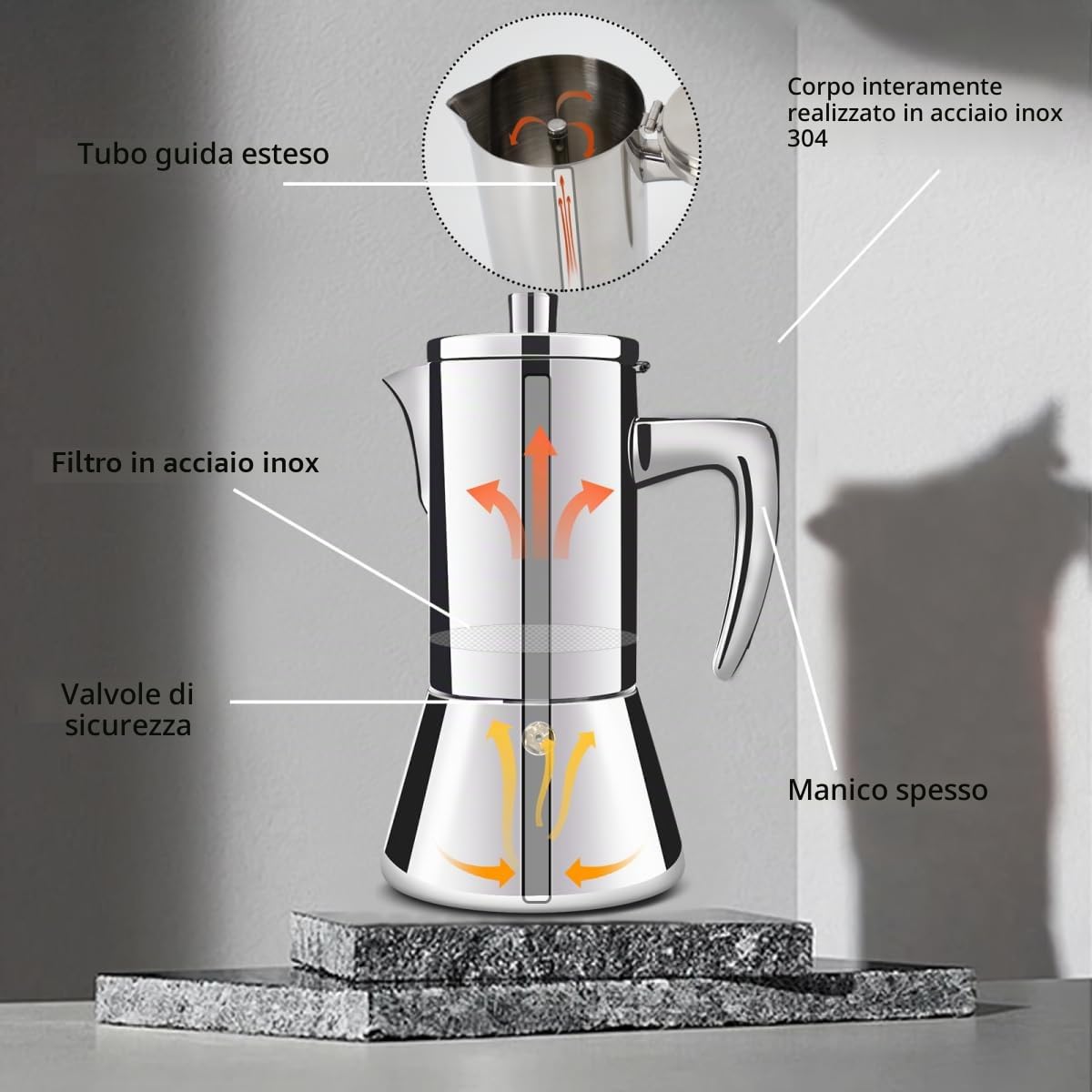 12 Tazze Addensate in Acciaio Inox 304 Moka Pot Stovetop Espresso Maker Percolator Cafeteras Italian Coffee Maker Capable Mocha Coffee Machine Greca Coffee Maker for Home e Camping 600ml 20oz