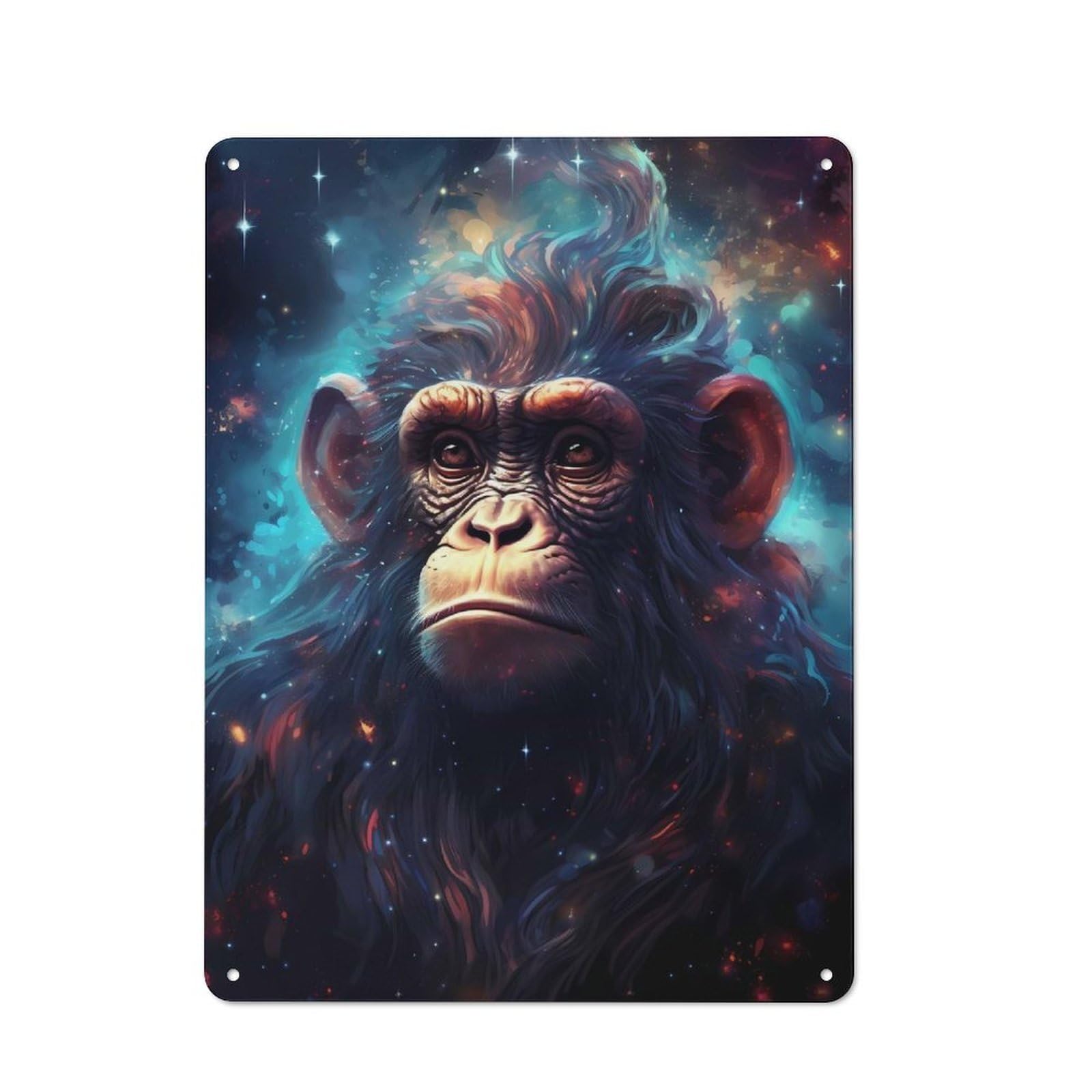 Junmoney Cosmic Starry Monkey Tin Sign With Design 40X30cm, Vintage Shed Wall Decor For Greenhouse, Garden Room, Cafe Or Entryway