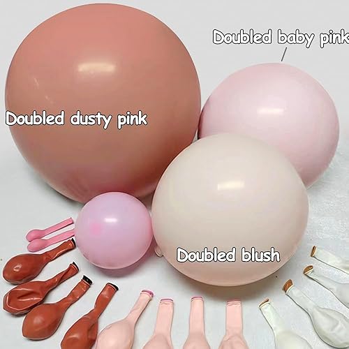 Miniatura 4 de Guirnalda de globos de color rosa polvoriento de doble relleno, globos de látex rosa rosa, kit de arco de globos rosa pastel para boda, baby shower
