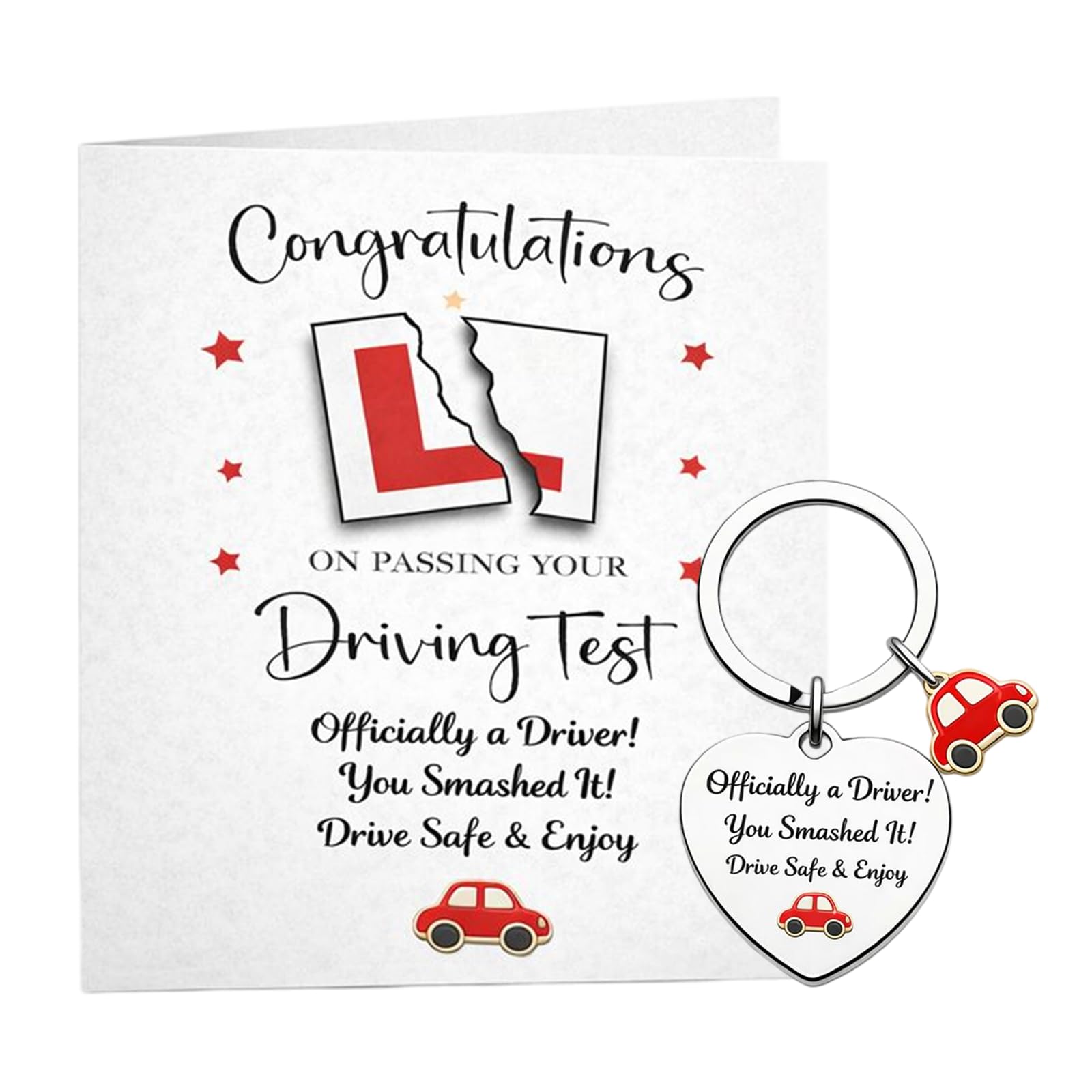 Muiltvoe Passed Driving Test Gifts, with Heart Drive Safe Keyring and Congratulation Card, Congratulations Just Passed Driving Test Card Gifts Keepsake Present