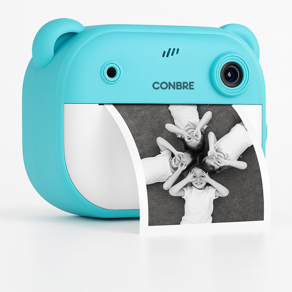 Conbre Kids Instant Print Camera with 4 Games – 3-in-1 Digital Camera for Boys & Girls Ages 3-12 | Print Photos & Record Videos | Supports 64GB SD, Gift-Ready - 2 Rolls (Teddy)