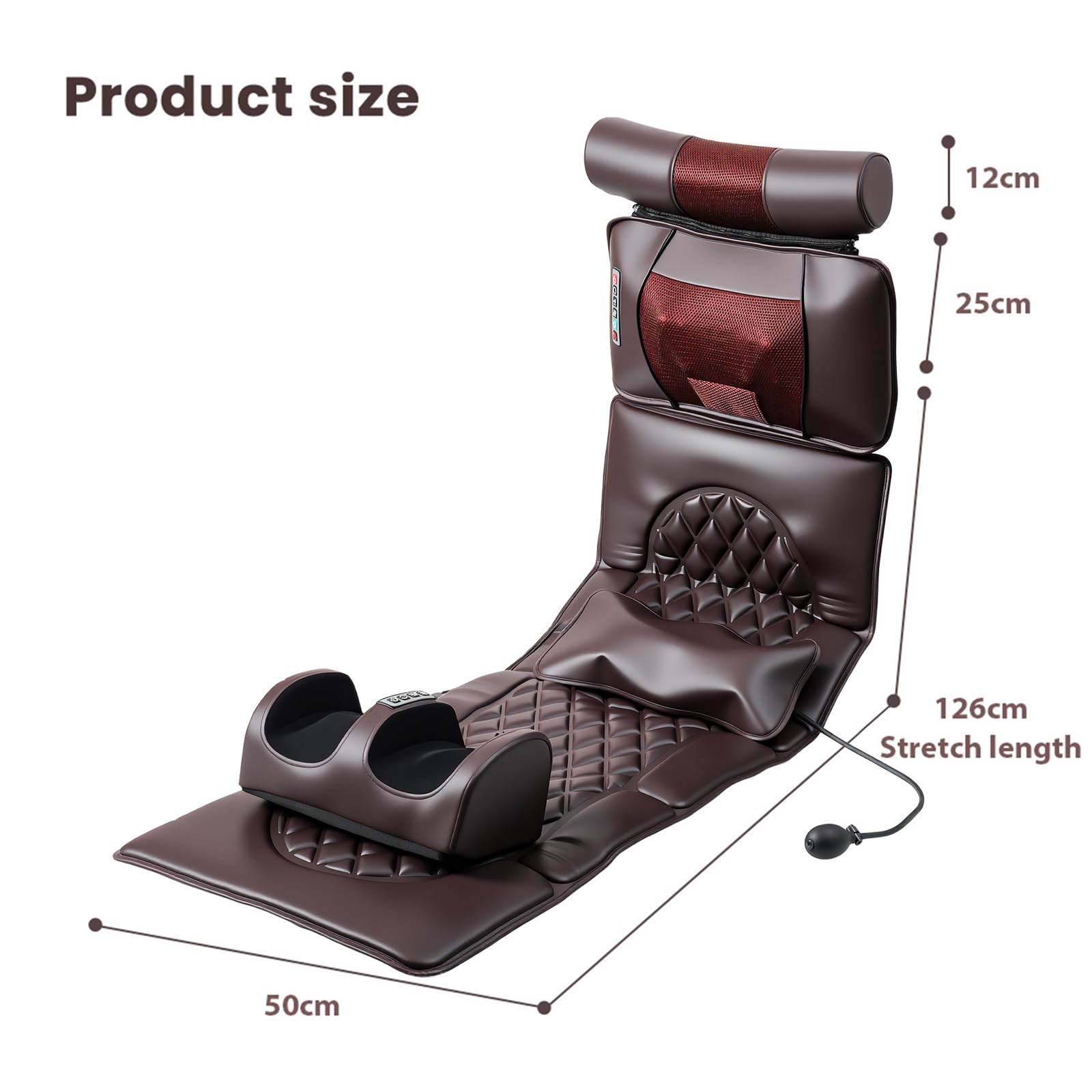 Alfombra de masaje multifuncional para todo el cuerpo, masaje cerevical lumbar, espalda y piernas, amasado y calor, 10 motores, 3 niveles de intensidad, 5 modos, plegable, para casa, sofá cama, suelo
