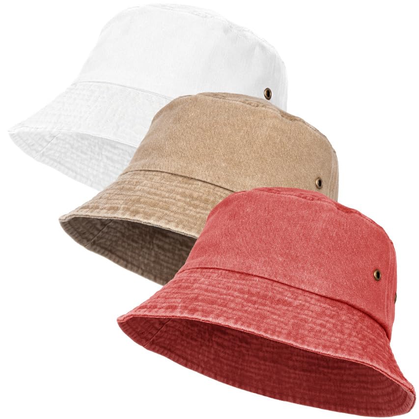 Image of 3Pcs Washed Cotton Bucket Hats for Women and Men,Fishing Hat Pack Summer Travel Beach Sun Hat Outdoor.