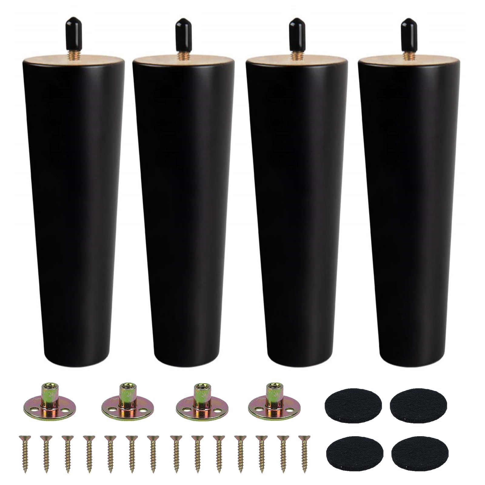 Minnhua Solid Wood Furniture Legs 20cm Wooden Sofa Legs Set of 4 Chair Legs Table Leg Black Furniture Replacement Feet with Mounting Plates Screws Non-Slip Mat for Chair Bed Couch Table TV Cabinet โ image 1