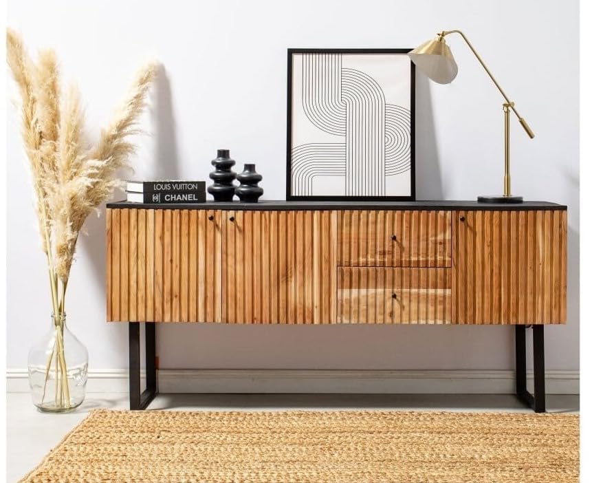 MANGO TRUNK Wooden Acacia Paige 02 Drawer and 03 Door Cabinet with Black Finish | Storage Unit | Solid Wood | Cabinet and Sideboard | Living-Room Furniture | Best Furniture for Home | 175X40X75 cms-image-4