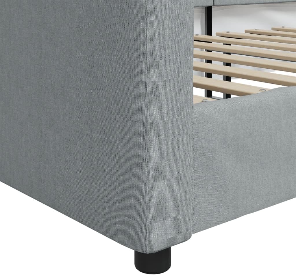 Day Bed Light Gray Fabric 100% Polyester Twin Size with Metal and Solid Wood Frame, Sturdy Platform Foundation, Easy Assembly for Bedroom and Modern Minimalist Spaces