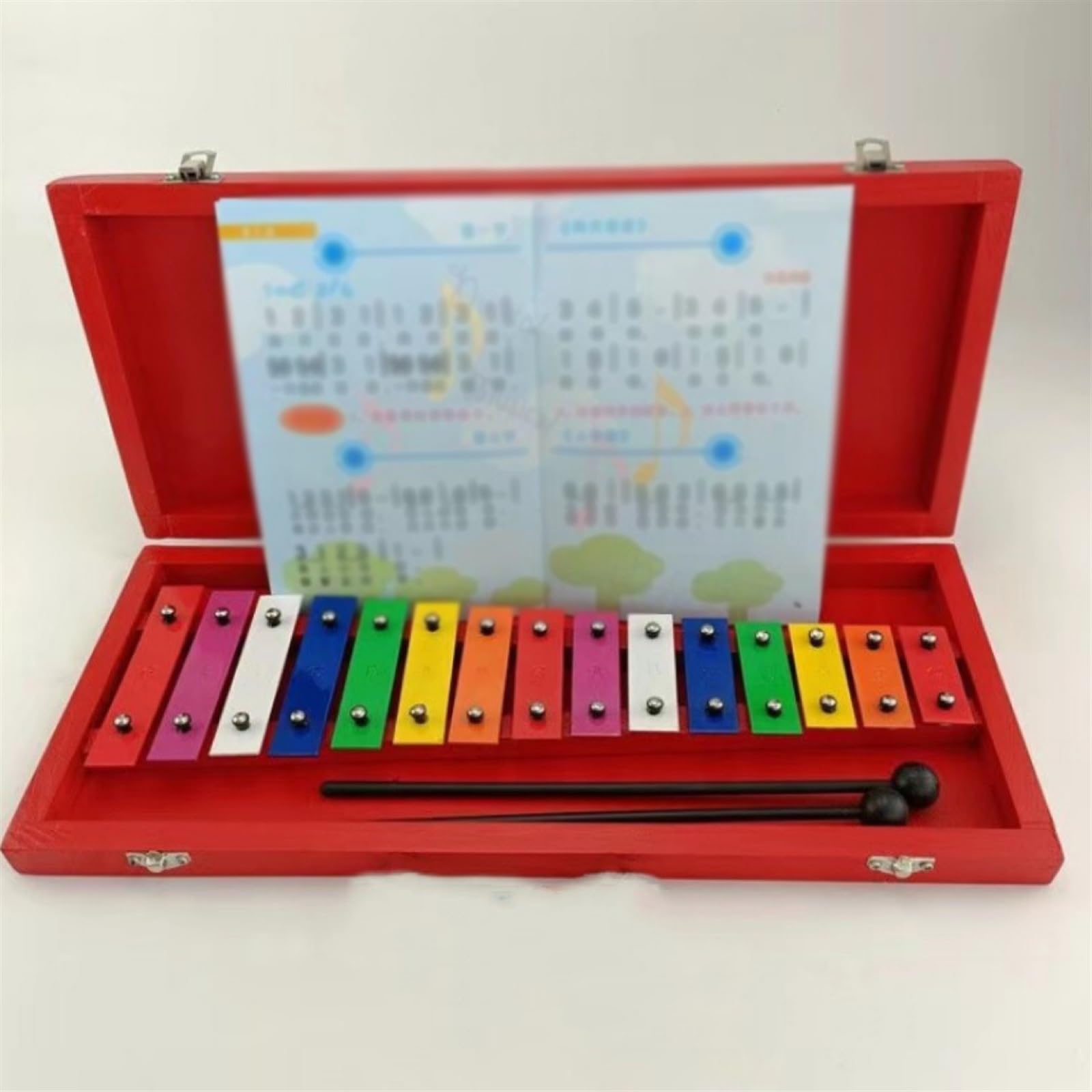Confezione in scatola di legno per strumento a percussione xilofono glockenspiel con piastra in alluminio da 15 note Glockenspiel Strumento A Percussione