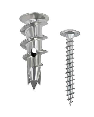 Juego de anclajes autoperforantes de zinc para paneles de yeso con tornillos, las 40 piezas, 20 anclajes de pared de metal resistente y 20 tornillos