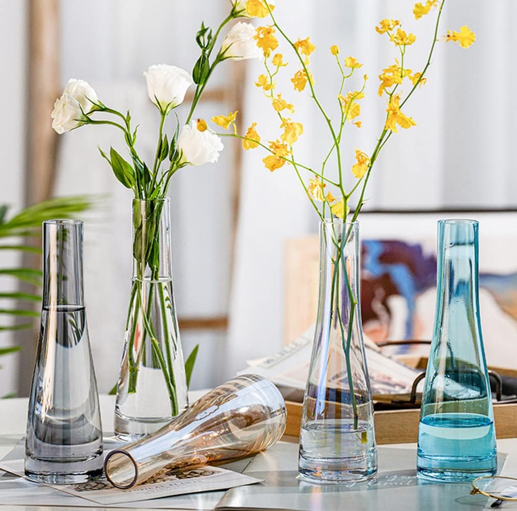 Hand-Made Blown Art Bud Glass Vase Glass Flower Vase Single Stem Vase Bud Vase Centerpieces Vases for Wedding Reception Dining Table Single Rose Flowers (Grey) - Image 5