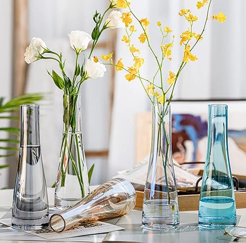 Miniatura 7 de Jarrón de cristal soplado hecho a mano, florero de flores transparentes, jarrones de un solo tallo, jarrón de vidrio decorativo, botellas, centro de