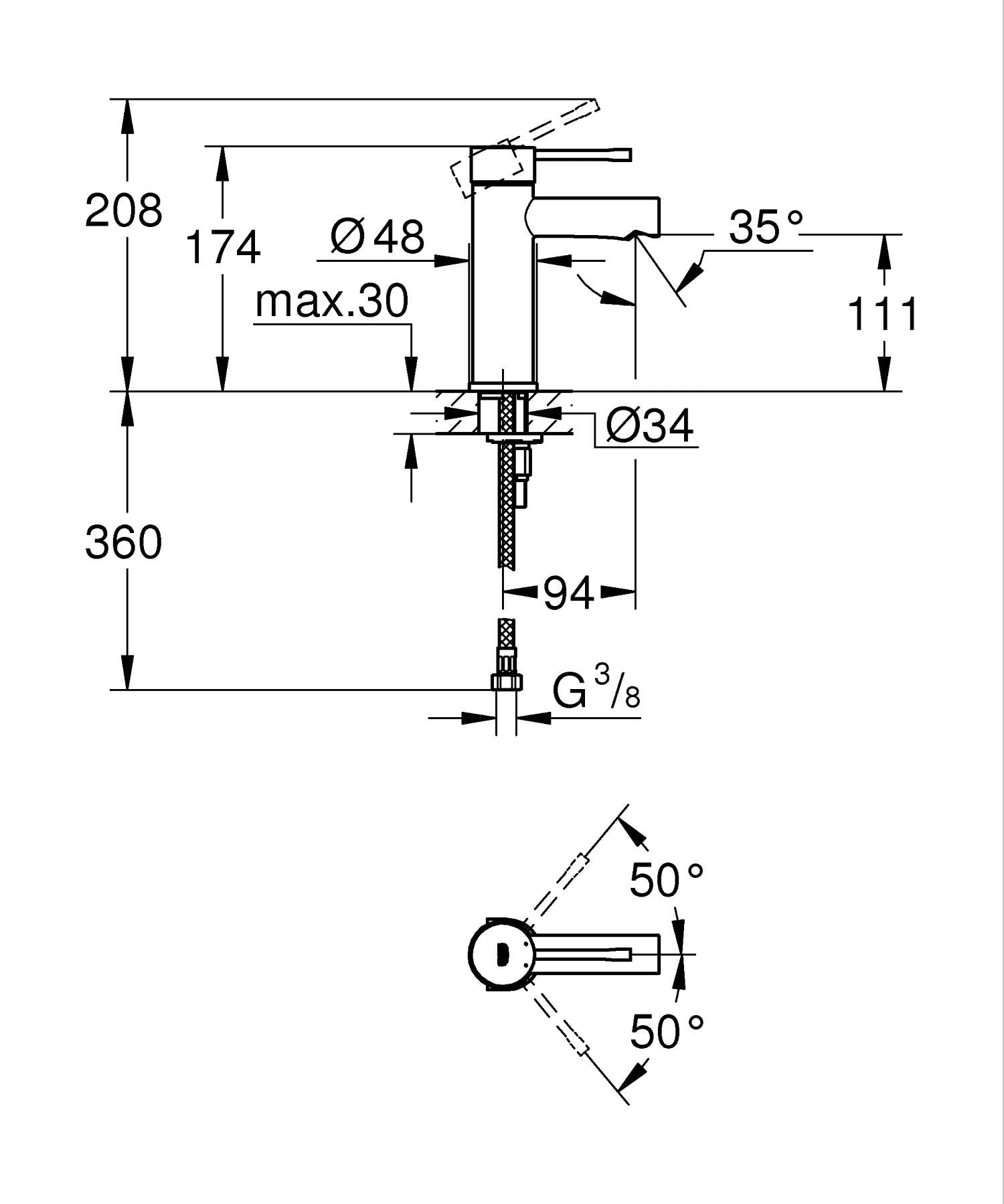 GROHE Essence Rubinetto Miscelatore Monocomando per Lavabo con Piletta Click Clack, Ecojoy, Bocca Fissa, Cromo 34294001