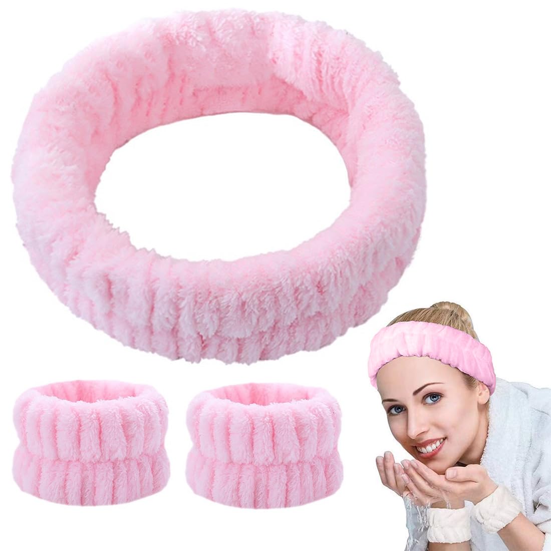 Set di 3 fasce per il viso (fascia con fiocco, fascia+polsino, polsino