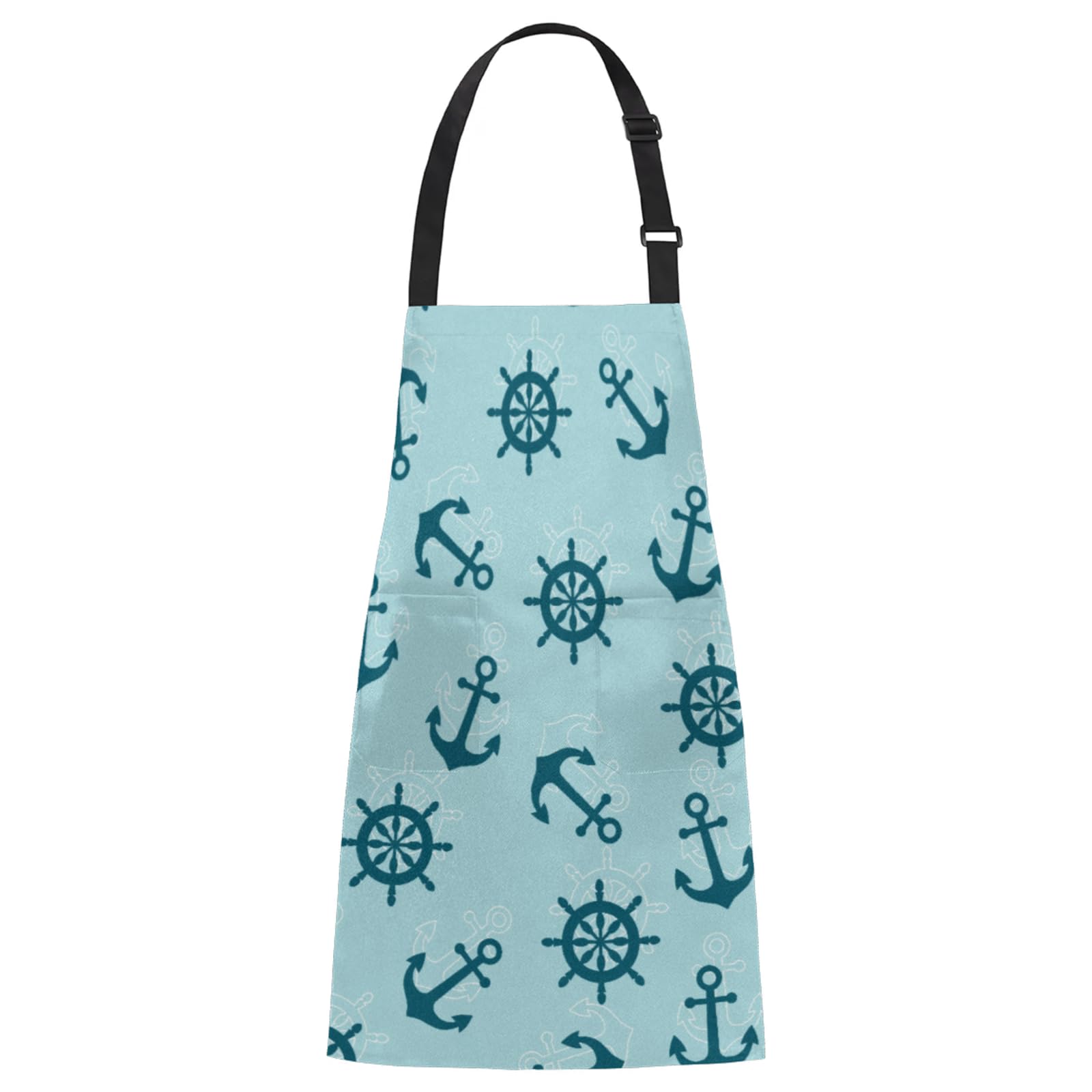 Aglebo Ocean Pattern Hand Painting Chef Apron with Pockets Adjustable Shoulder Strap Waterproof Cooking Apron for Kitchen Baking Gardening Pottery Painting