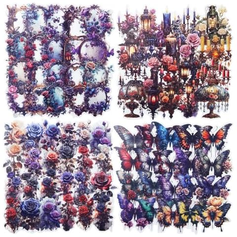 MiyouLuna 160Pcs Retro Gothic PET Stickers, Dark Art Ephemera for Scrapbooking, Journaling Supplies & DIY Crafts Cover