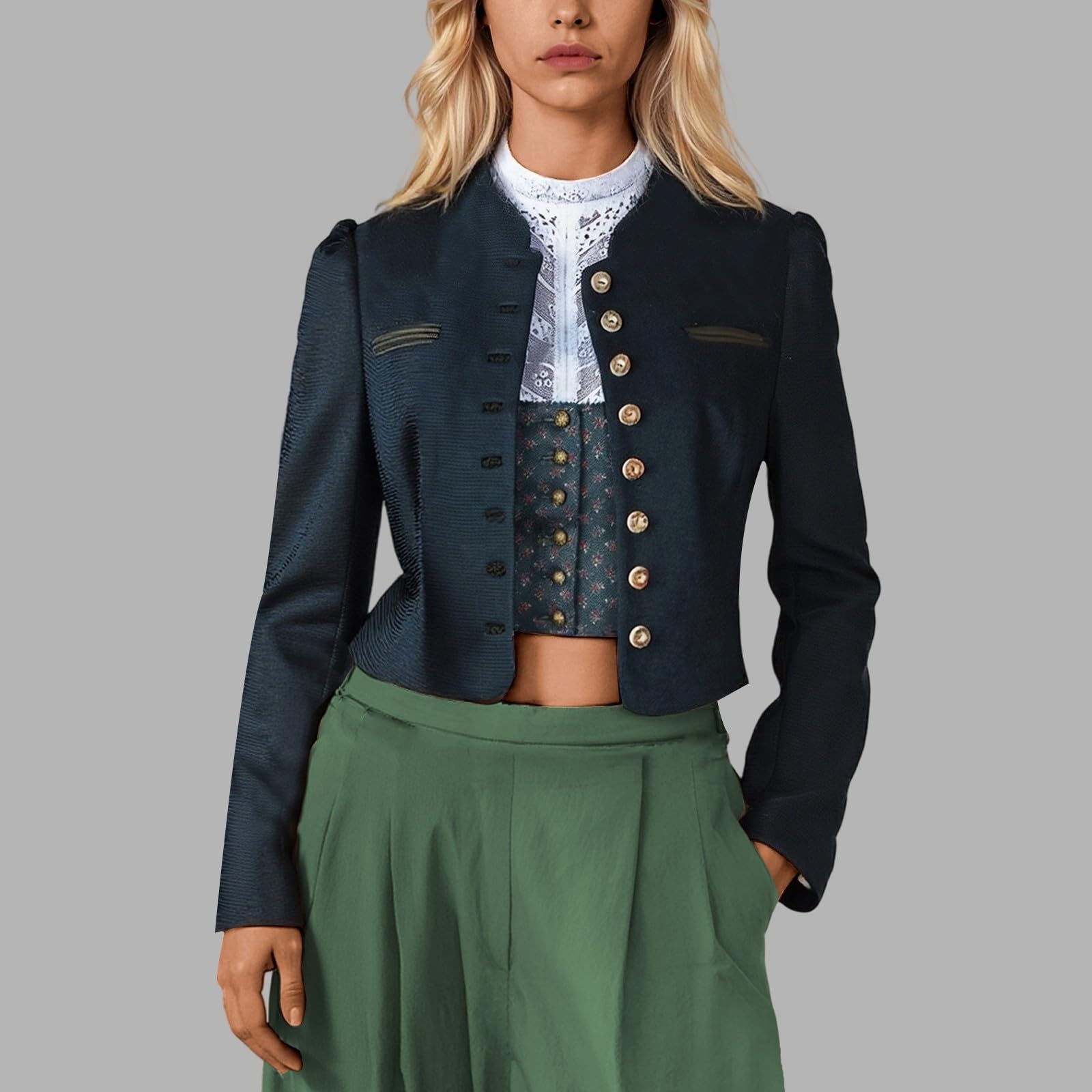 Generisch Trachtenjacke Damen, Dirndl Jacke Mit Knopf Vintage Trachtenjanker Trachten Janker Elegant Trachtenmode Für Oktoberfest-Outfit & Dirndl-Ensemble S-3XL