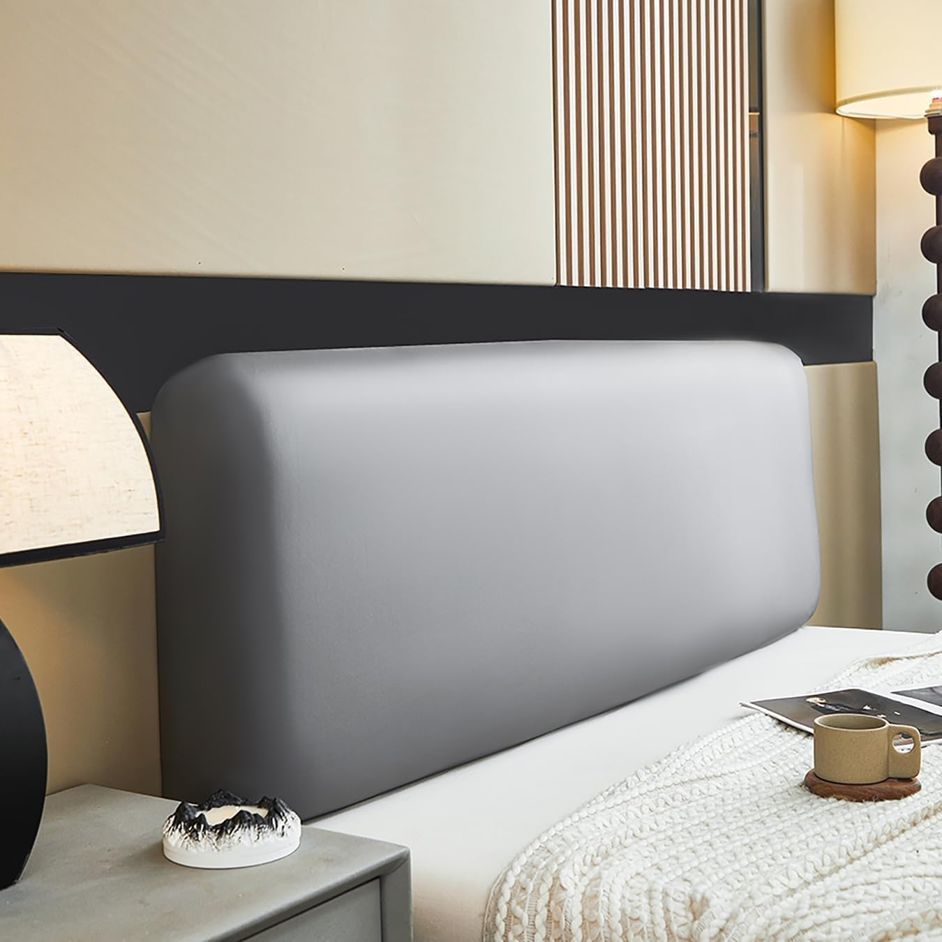 Headboard Cover King 100% Waterproof Stretch Bed Headboard Cover PU Leather, Universal Dustproof Soft Bed Head Slipcover,Wipeable, Bedroom Decor(Dark Grey,Queen)