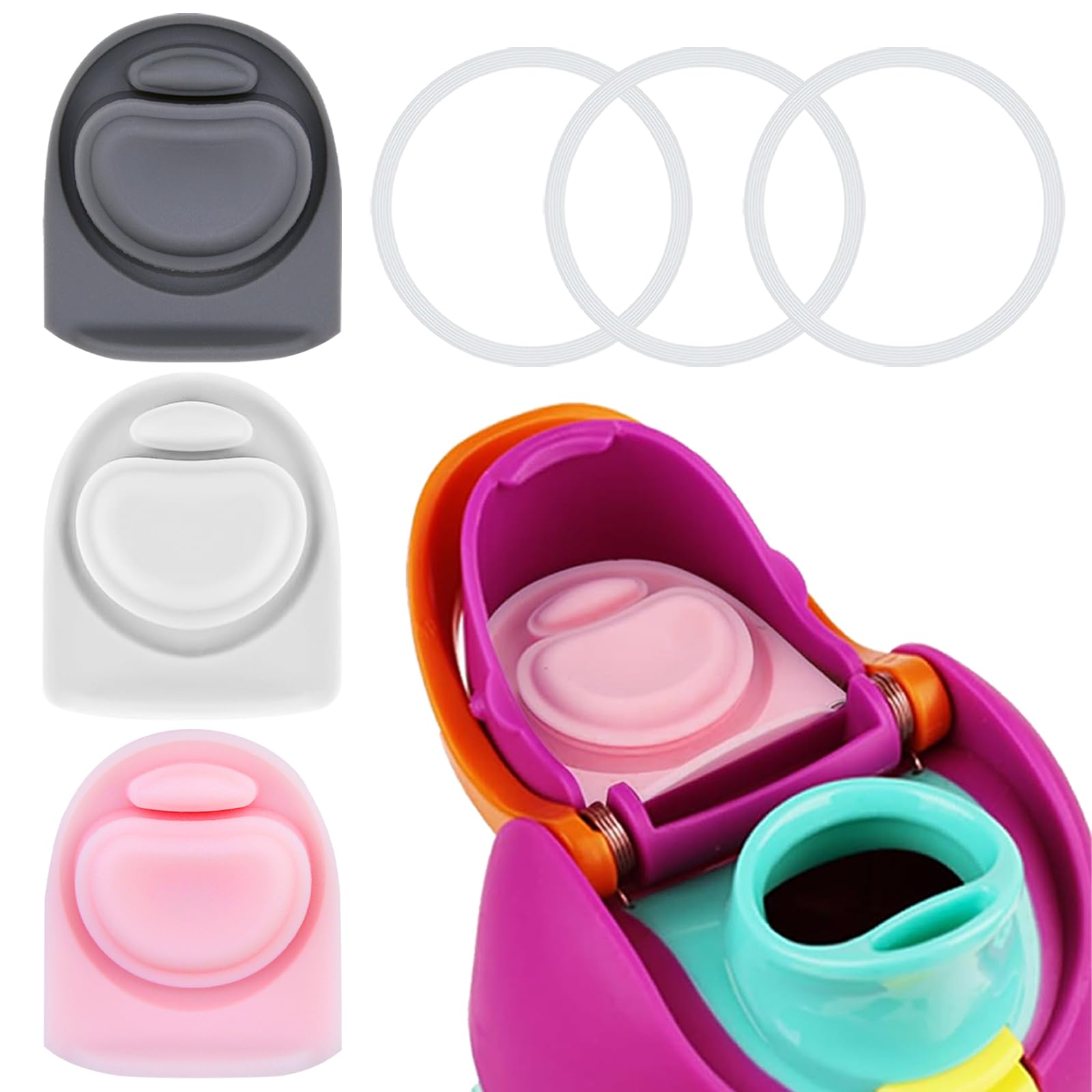 BMSQOFD 3 Sets Replacement Lid Rubber Seal for Owala FreeSip 24oz 32oz, Replacement Stopper and O Ring Gasket Parts Compatible with Owala 16/19/24/32/40oz Water Bottle Insert Silicone Accessories B1C7