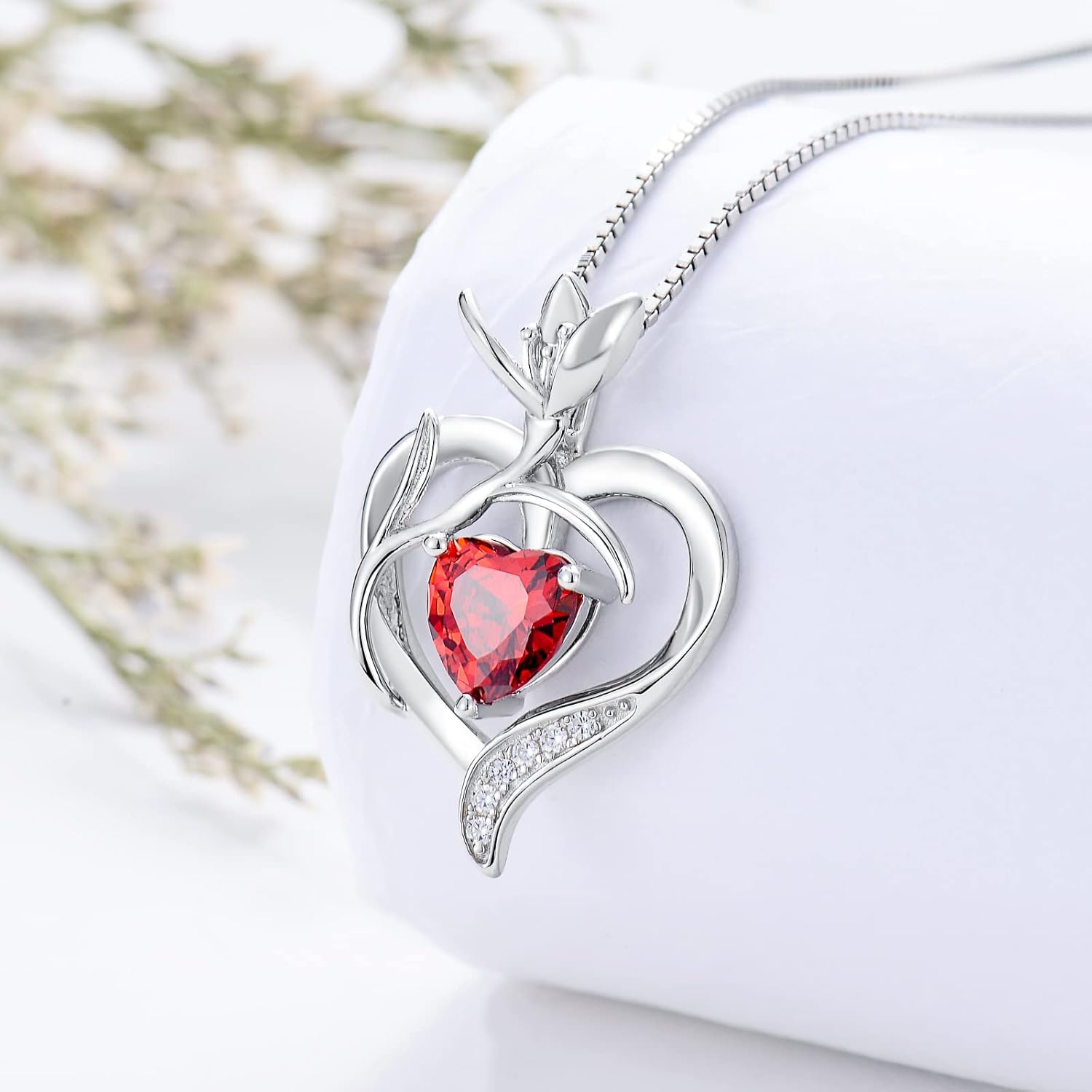 TOUPOP Birth Flower Necklace 925 Sterling Silver Heart Birthstone Pendant Necklaces Birth Month Floral Jewelry Birthday Valentines Day Mothers Day Gifts for Women Wife Mom - Image 5